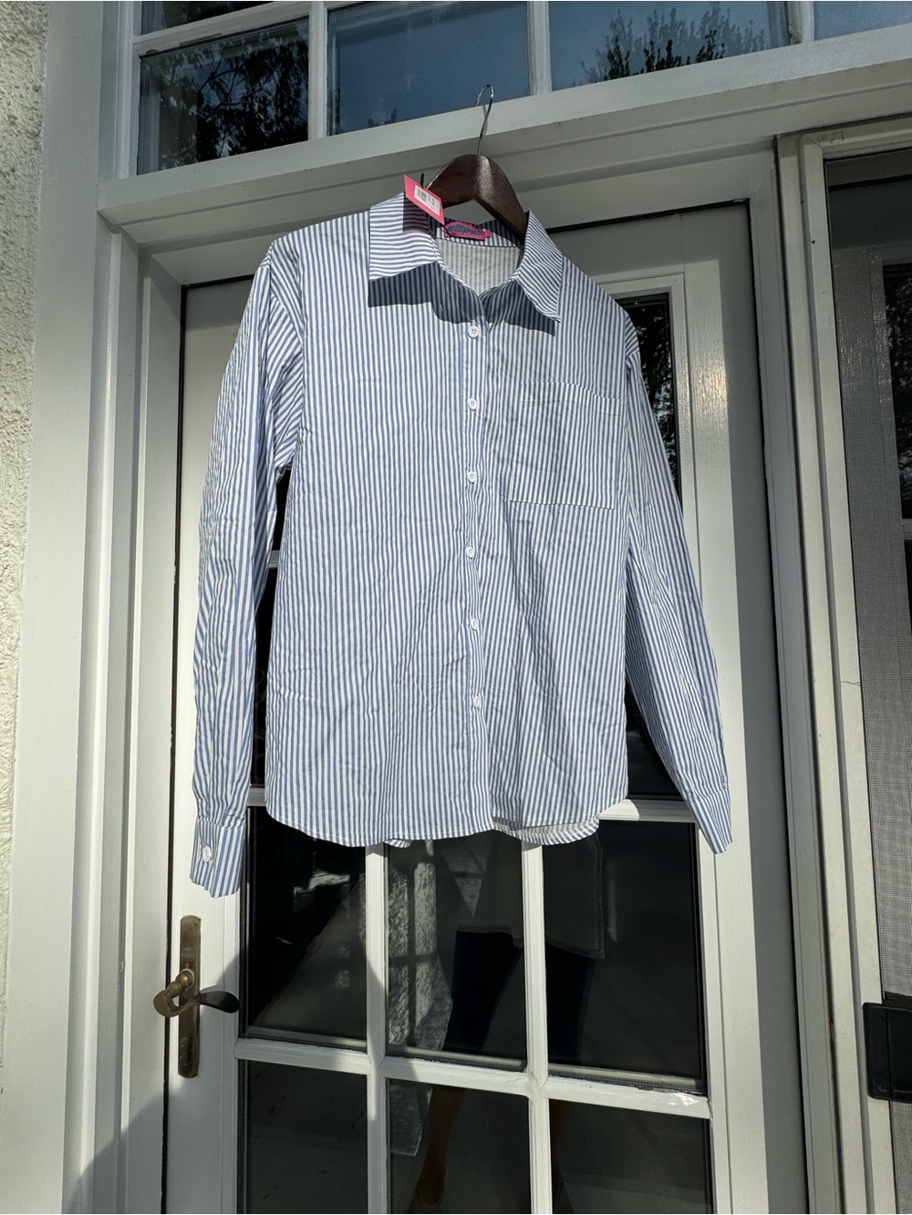 Edikted Blue and White Long Sleeves Striped Button-Down Shirt